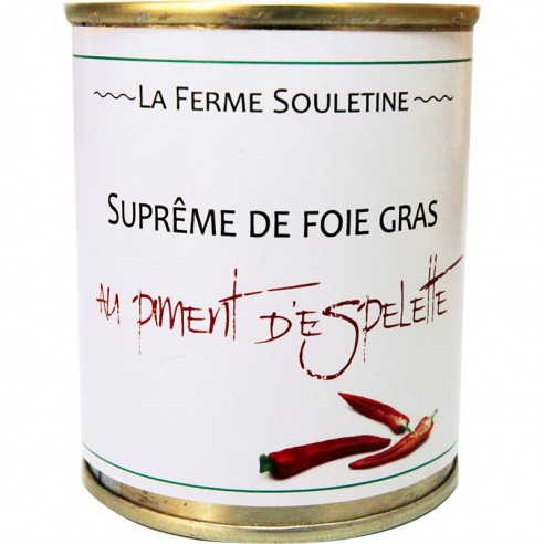 Suprême de foie gras de canard au piment d'Espelette Boîte 130g Suprême de foie gras de canard au piment d'Espelette Boîte 130g