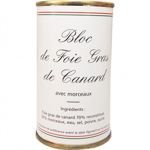 Bloc foie gras de canard avec morceaux boîte ronde 400g Bloc foie gras de canard avec morceaux boîte ronde 400g